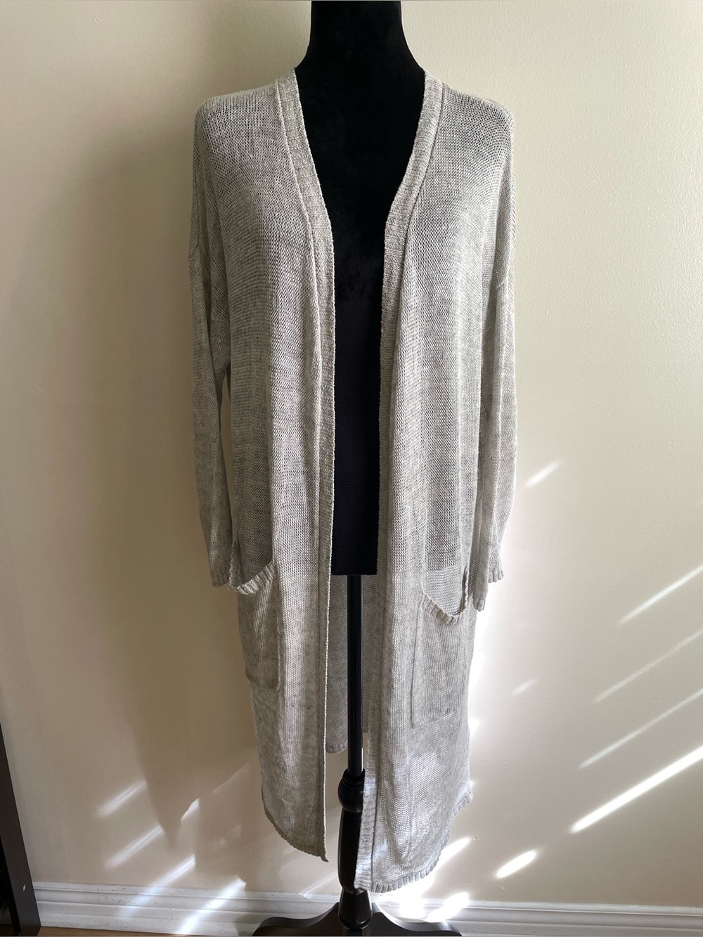 Naïf Montréal 100% Linen Open Knit Long Duster Cardigan Gray S